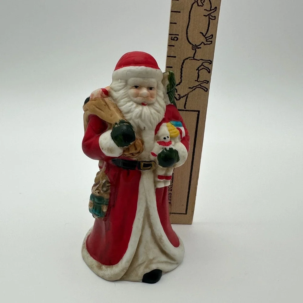 Vintage Santa Claus Figurine Ceramic Christmas Father Christmas Toy Bag 5.5